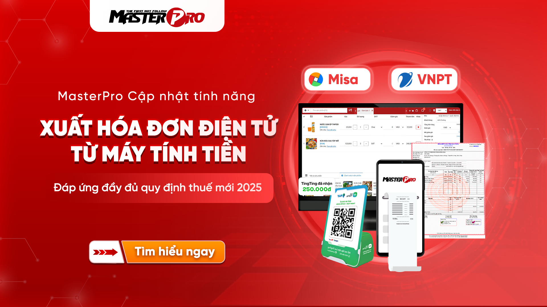 MasterPro cập nhật tính năng xuất hóa đơn từ máy tính tiền & sổ phụ