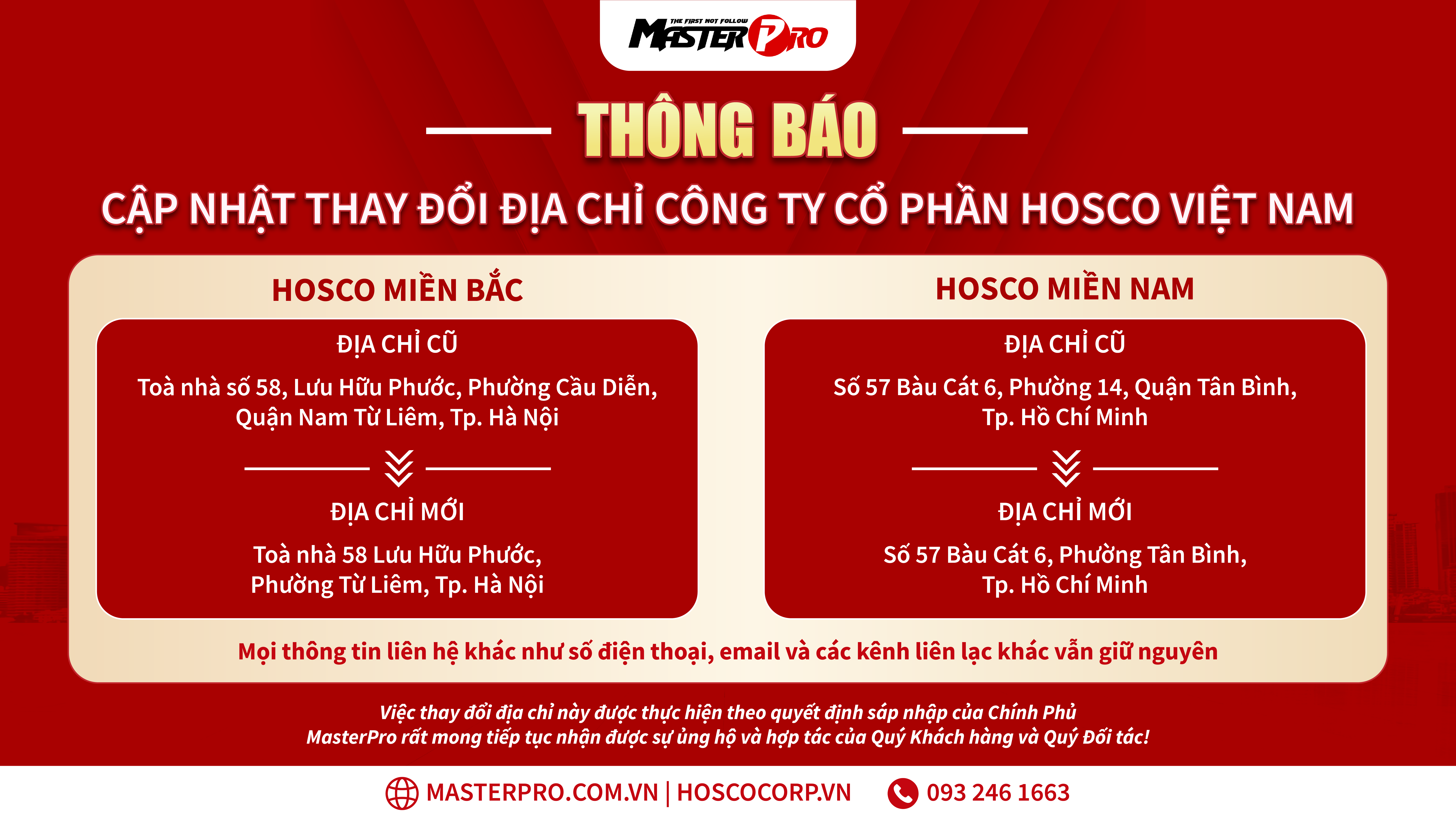 Thông báo điều chỉnh địa chỉ hành chính Hosco Việt Nam