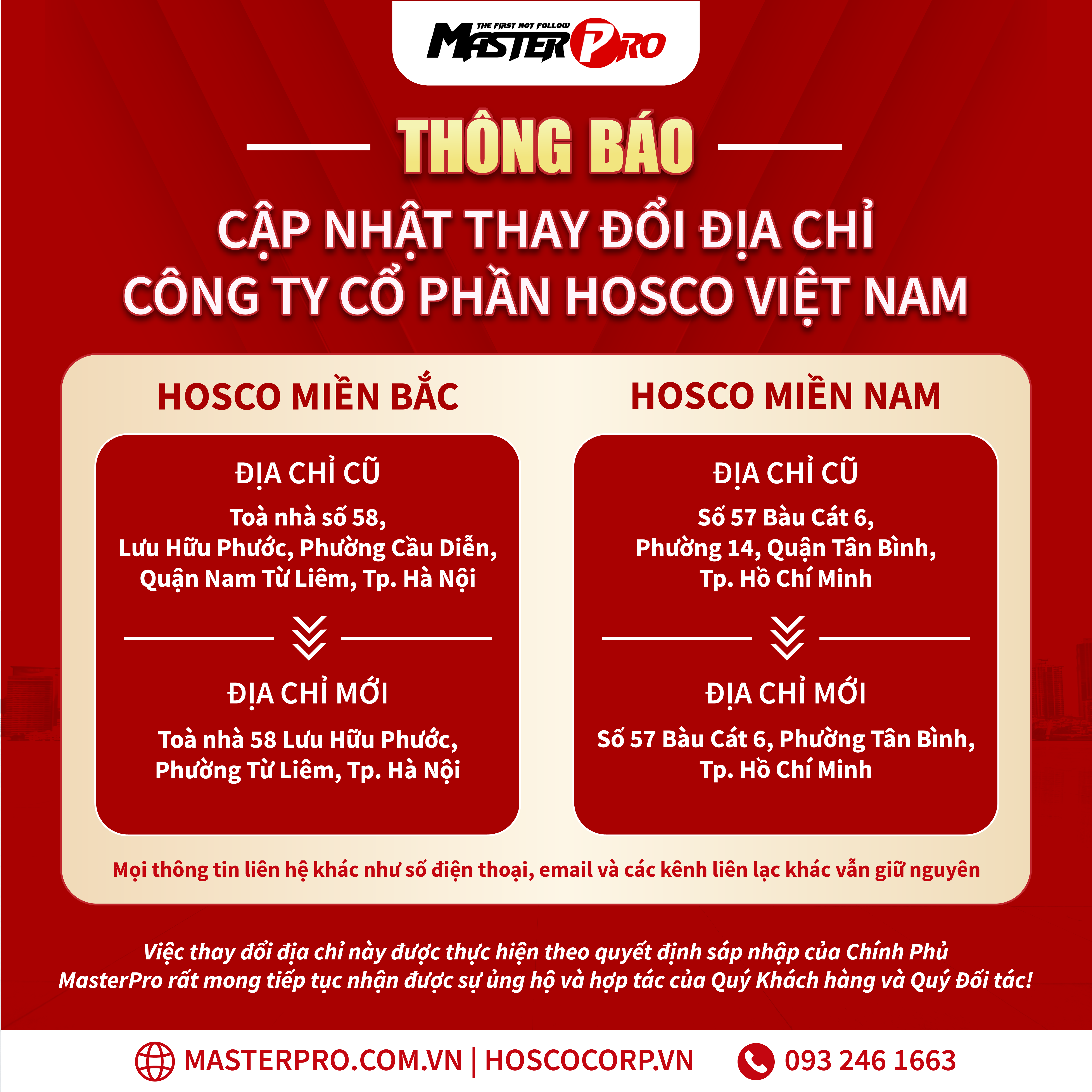 Thông báo điều chỉnh địa chỉ hành chính Hosco Việt Nam