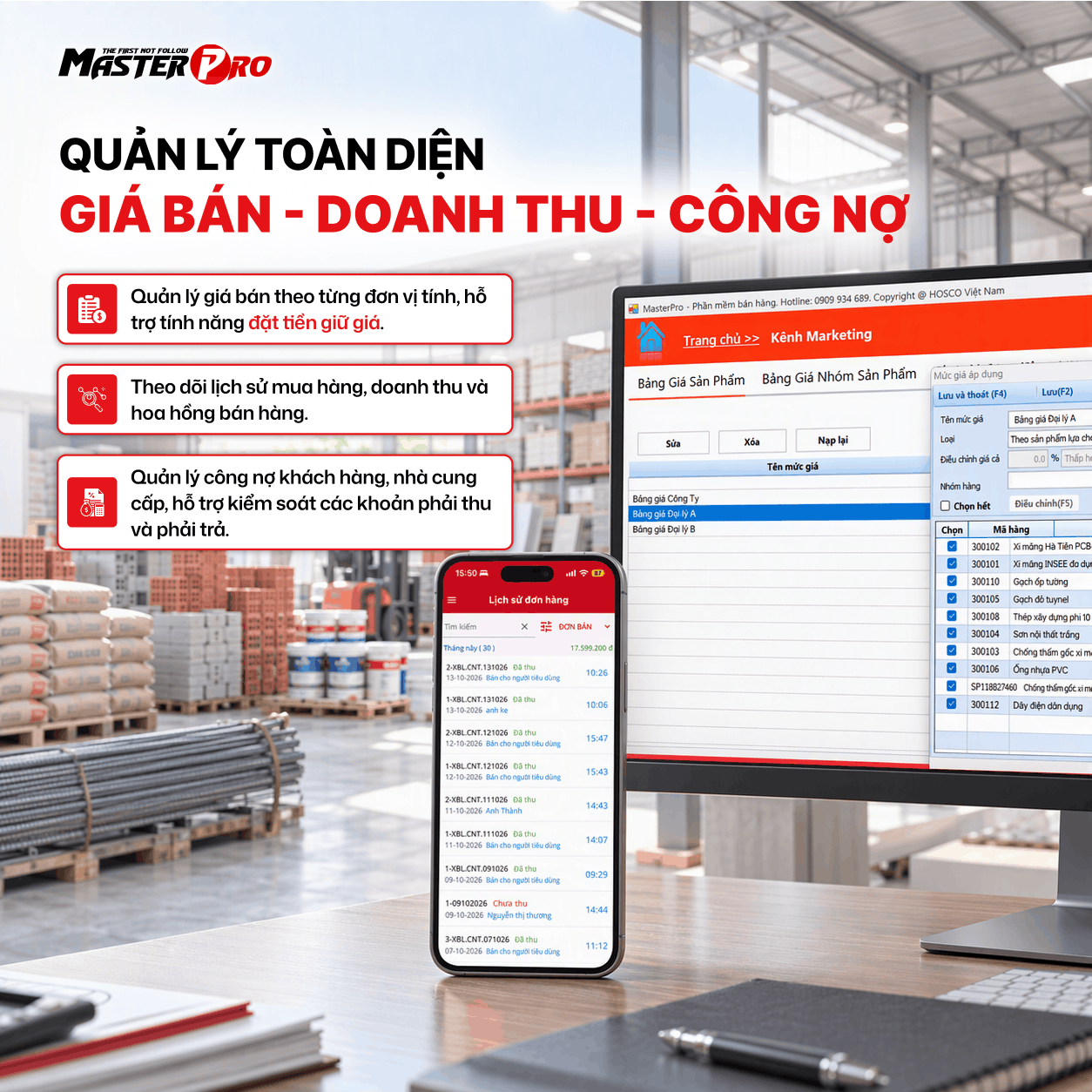 MASTERPRO - PHẦN MỀM QUẢN LÝ BÁN HÀNG CHO DOANH NGHIỆP PHÂN PHỐI VẬT LIỆU XÂY DỰNG 2. GIA BAN DOANH THU CONG NO
